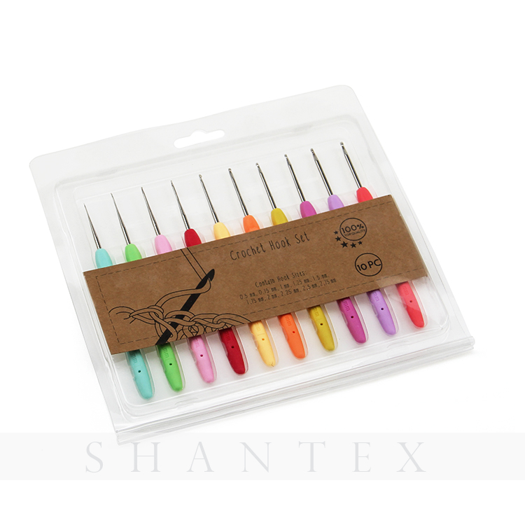 10 piezas de color arco iris mango de goma gancho de aluminio gancho de croceht para tejer y tejer