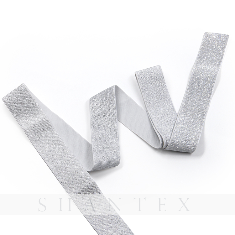 Esmerilado de plata del brillo de la buena calidad de alta elasticidad personalizada Tejido Tejido elástico de 1,8 pulgadas de cinta metálica Elastic Band